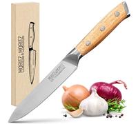 Moritz & Moritz Coltello da Chef Professionale 13 cm - Coltello da Cucina Multiuso per Frutta, Verdura, Carne e Altro - Manico Ergonomico in Legno d'Acacia - Acciaio Tedesco per Coltelli