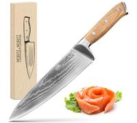 Moritz & Moritz Coltello Damasco 20 cm - Coltello da Cucina Professionale in 67 Strati di Acciaio Damasco - Coltello Giapponese Affilato - Coltello da Chef in Acciaio Damasco - Coltello Damasco