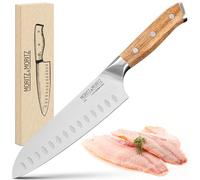 Moritz & Moritz Coltello Santoku 18cm - Coltello Professionale da Chef in Stile Giapponese con Lama Extra Affilata - Coltello da Cucina per Carne, Sushi, ecc. - Manico Ergonomico in Legno di Acacia