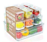 Moritz & Moritz Confezione da 10 organizer per frigorifero con coperchio, impilabili, scatole per frigorifero, trasparenti, robuste, per cucina, congelatore, cassetto