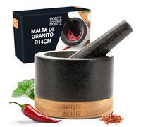 Moritz & Moritz Mortaio con pestello in granito - Diametro 14 cm - Marmo - Base in legno nobile - Regalo perfetto