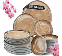 Moritz & Moritz ORGANIC - Set di stoviglie da 18 pezzi, per 6 persone, colore beige, elegante set di piatti in gres di alta qualità, 6 piatti, 6 piatti da dessert, 6 piatti fondi