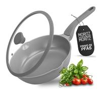 Moritz & Moritz Padella da 26 cm, con coperchio grigio, rivestimento antiaderente, impugnatura soft touch, ideale per friggere, stufare e cuocere a vapore, diametro di 26 cm, adatta a tutti i piani