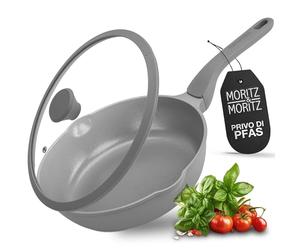 Moritz & Moritz Padella da 26 cm, con coperchio grigio, rivestimento antiaderente, impugnatura soft touch, ideale per friggere, stufare e cuocere a vapore, diametro di 26 cm, adatta a tutti i piani