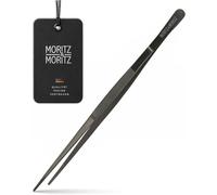Moritz & Moritz Pinzette da cucina in acciaio inox, appuntite, 30 cm, nere | Antiruggine e igieniche, bracci a molla per un controllo completo, ideali per guarnire, placcatura e arrostire