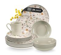 Moritz & Moritz PRIMAVERA Servizio di stoviglie in gres per 6 persone 24 pezzi - Moderno servizio da tavola con design giocoso, Servizio da caffè facile da curare con set di piatti, ciotole e tazze