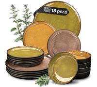 Moritz & Moritz Servizio di stoviglie per 6 persone, stile vintage, 18 pezzi, adatto al microonde e alla lavastoviglie, moderno set di stoviglie per 6 persone, serie Vida