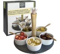 Moritz & Moritz set da 11 pz Serving Set Sesame - vassoio in ardesia con manico in legno ciotole in ceramica cucchiai di bambù - per antipasti e snack
