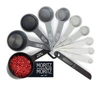 Moritz & Moritz Set di 11 misurini impilabili - Misuratori a tazza e a cucchiaio 1,24-240 ml Nero - 10 misure e livellatore - Per cucinare con i bambini