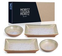 Moritz & Moritz Set di 4 stoviglie per sushi per 2 persone - Set da portata per sushi con 2 piatti per sushi e 2 ciotole per sushi - Beige Lilla con smalto reattivo