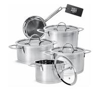 Moritz & Moritz Set di 5 pentole con 4 coperchi in vetro - Set di pentole in acciaio inox a induzione e tutti i piani cottura - eleganti pentole con coperchio e casseruola - adatto per lavastoviglie e