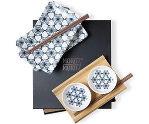 Moritz & Moritz Set di stoviglie da sushi per 2 persone - 10 pezzi - Servizio da sushi con 2x piatti da sushi, ciotole per salse e bacchette