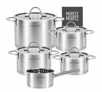 Moritz & Moritz Set Pentole 5 Pezzi con 4 Coperchi in Vetro - Pentole in Acciaio Inox per Induzione e Tutti i Piani Cottura - Set Pentole con Coperchio, Lavabili in Lavastoviglie e Forno