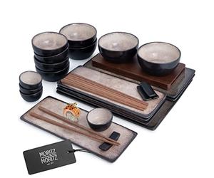 Moritz & Moritz Set Sushi Giapponese - Set Sushi per 4 Persone - 29 Pezzi - Set per Servire il Sushi con 3 Piatti per Sushi - 4x Piatti Sushi Giapponesi, Ciotola per Miso, Ciotoline e Bacchette