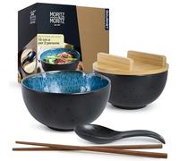Moritz & Moritz SOLID Ramen - 2 ciotole in ceramica - 600 ml - 15 cm Ø - nero blu - Set per 2 persone - per zuppa, Pho e Sushi Bowl - In astoncini, coperchio e cucchiaio
