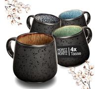 Moritz & Moritz SOLID Set di 4 tazze colorate - Set da caffè esterno nero - robusto gres - lavabile in lavastoviglie e forno a microonde - perfetto per caffè, tè e molto altro ancora