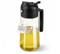 Moritz & Moritz Spruzzatore Olio in Vetro 470 ml - Oliera Spray 2 in 1 con Beccuccio per Friggitrice ad Aria, Padella e Grill - Nebulizzatore e Dosatore per Olio e Aceto, Nero