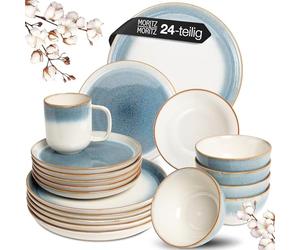 Moritz & Moritz TARENTO Set di stoviglie da 24 pezzi, per 6 persone, colore blu, elegante set di piatti in gres di alta qualità, 6 piatti da dessert, 6 piatti fondi e 6 tazze