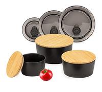 Moritz & Moritz Tre contenitori in ceramica con coperchio - 6 coperchi in bambù e plastica - Contenitori in ceramica bianchi e neri - Per farina, caffè, muesli o accessori da bagno