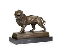 Moritz Scultura in bronzo con leone in piedi in bronzo massiccio su base in marmo con feltro H 20 cm, figura animale in plastica ricca di dettagli, oggetto artistico di alta qualità, per interni
