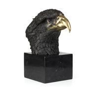 Moritz Scultura in bronzo con testa d'aquila frontale in bronzo con becco dorato su base in marmo nero, altezza 27 cm, busto massiccio con dettagli in plastica come oggetto artistico