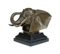 Moritz Scultura in bronzo con testa di elefante frontale con proboscide sollevata su base in marmo, altezza 16 cm, busto di animali in bronzo, per soggiorno e ufficio, oggetto artistico, decorazione