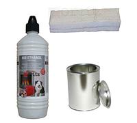 Moritz Starter Set 1 x 1000 ml di bioetanolo + 1 x barattolo di latta da 500 ml con coperchio + 1 x ovatta in ceramica per bruciatori per camino, stufa e stufa di sicurezza