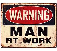 Moritz Targa decorativa in metallo con scritta "Warning Man at Work Retro idea regalo in metallo vintage per la decorazione