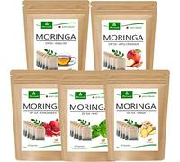 MoriVeda® Moringa Oleifera Dip Tea, 5 x 20 sacchetti, diversi gusti I 100% vegano, senza fruttosio e senza glutine I certificato USDA e ISO I 5x20 sacchetti