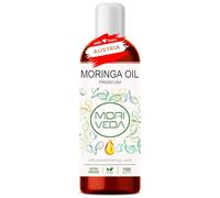 MoriVeda Olio di Moringa Premium 100 ml, spremuto a freddo con pregiato olio di behen, per pelle, capelli e alimenti, acidi grassi insaturi e antiossidanti