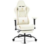 Morkprism Sedia da gaming, sedia da ufficio con poggiapiedi, supporto lombare massaggiante e cuscinetto in gel, sedia ergonomica reclinabile in pelle con poggiatesta, braccioli regolabili e cuscino a