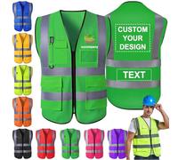 Morlavid Personalizzabile Gilet Alta Visibilità con Tasche Personalizzate Gilet di Sicurezza Riflettenti Personalizzati con Logo/Testo per Uomo Donn Alavoro,stile 7