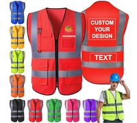 Morlavid Personalizzabile Gilet Alta Visibilità con Tasche Personalizzate Gilet di Sicurezza Riflettenti Personalizzati con Logo/Testo per Uomo Donn Alavoro,stile 5