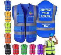 Morlavid Personalizzabile Gilet Alta Visibilità con Tasche Personalizzate Gilet di Sicurezza Riflettenti Personalizzati con Logo/Testo per Uomo Donn Alavoro,stile 9