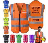 Morlavid Personalizzabile Gilet Alta Visibilità con Tasche Personalizzate Gilet di Sicurezza Riflettenti Personalizzati con Logo/Testo per Uomo Donn Alavoro,stile 6