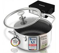 MORLEOS Casseruola antigraffio antiaderente a nido d'ape - 4,7 litri, Ø 24 × 12 cm, 2,5 kg - Moderno coperchio piatto in vetro a risparmio energetico pentola a 5 strati - adatto a induzione