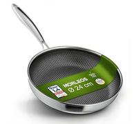 Morleos Padella in ceramica, 24 cm, resistente ai graffi, a 5 strati, 3 mm, 1 kg, per induzione, antiaderente, lavabile in forno e lavabile in lavastoviglie, senza PFAS e PTFE
