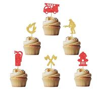 Morndew 24 decorazioni per cupcake, pompieri, pompieri, per feste a tema, baby shower, feste di compleanno