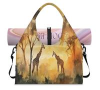 Morning Sun, borsone sportivo con giraffa della foresta africana, con scomparto per scarpe, per il fine settimana, per la notte, per palestra, yoga, viaggi, Colore, L, Borsone da viaggio