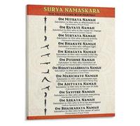Morning Yoga Routine Poster Surya Namaskar Sun Salutation with Mantras Sequence Chart Studio Wall Decor(Framed,08x12inch(20x30cm))