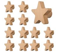 MOROBOR 12 pomelli in legno a forma di stella, maniglie in legno di faggio con foro singolo, maniglie per armadietti, maniglie per cassettiere, con viti e tubo di espansione