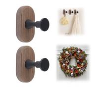 MOROBOR 2 ganci adesivi da parete in legno di noce nero, moderni appendiabiti ovali decorativi in legno naturale, ganci adesivi per ghirlande, per ingresso, bagno, camera da letto, cucina