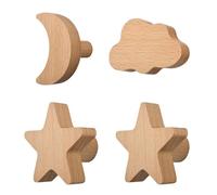 MOROBOR 4 ganci in legno a forma di nuvola, luna e stella, ganci decorativi per cameretta dei bambini, maniglie in legno di faggio autoadesive, per camera da letto, soggiorno, camera dei bambini