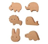 MOROBOR 6 maniglie in legno di faggio con animali selvatici, conigli, ippopotami, tartarughe, leoni, balene, elefanti, per decorare la stanza dei bambini