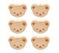 MOROBOR 6 pomelli in legno a forma di orso, foro singolo, maniglie in legno di faggio, maniglie per armadietti, per cassettiere, con viti e tubo di espansione