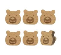 MOROBOR 6 pomelli in legno a forma di orso, foro singolo, maniglie in legno di faggio per armadietti, maniglie per cassettiere, con adesivi