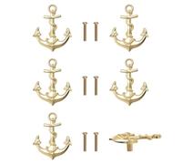 MOROBOR Anchor - Pomelli dorati per armadietti, 6 pomelli dorati per cassetti, in lega di zinco, foro singolo, per credenze, credenze, guardaroba, con viti (70 mm x 53 mm)