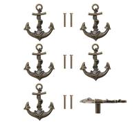 MOROBOR Anchor - Pomelli vintage in bronzo, 6 maniglie vintage per armadietti, pomelli per cassetti, in lega di zinco, foro singolo, con viti (70 mm x 53 mm)