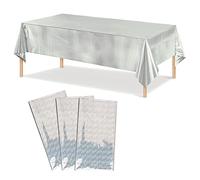 MOROBOR Confezione da 3 tovaglie in plastica color argento, usa e getta lucide, rettangolari, per matrimoni, compleanni, Natale, baby shower, 137,2 x 274,3 cm