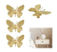 MOROBOR Confezione da 4 pomelli decorativi per cassetti, a forma di farfalla, dorati, con viti, per ferramenta, armadi, mobili e accessori